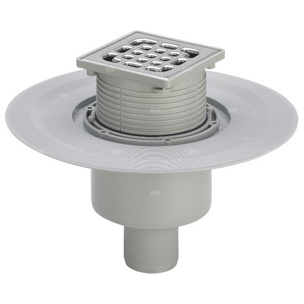 Wpust VIEGA 4926 z 1 przyłączem DN 50, odpływ poziomy, kratka 100x100mm stal