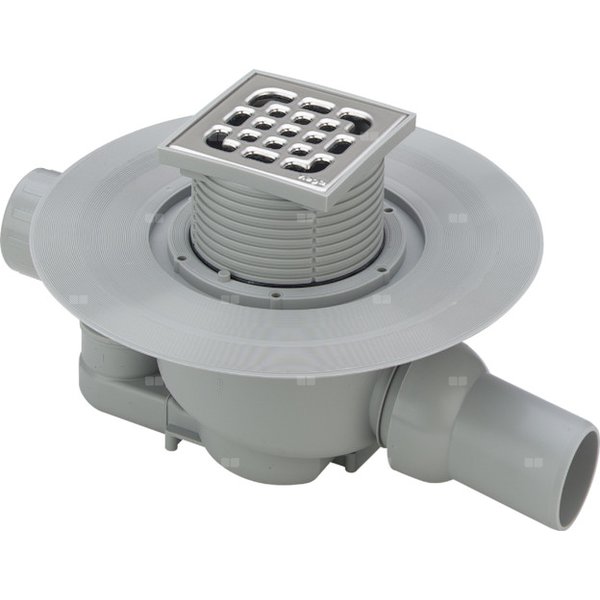 Wpust VIEGA 49216 z 1 przyłączem DN 50, odpływ pionowy, kratka 100x100mm stal