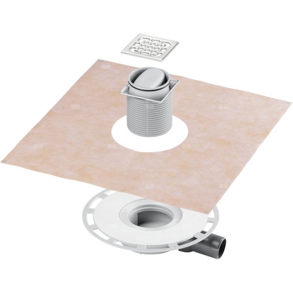 Wpust VIEGA 49364 z 1 przyłączem DN 50, odpływ pionowy, kratka 100x100mm stal