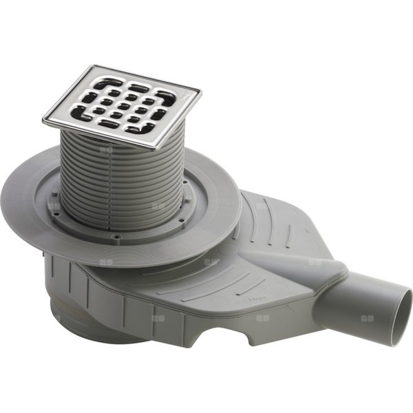 Wpust VIEGA 491410 z 1 przyłączem DN 50, odpływ pionowy, kratka 100x100mm stal