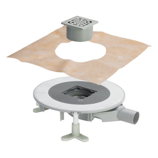 Wpust VIEGA 491420 z 1 przyłączem DN 50, odpływ pionowy, kratka 100x100mm stal
