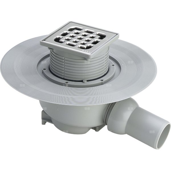 Wpust VIEGA 492176 z 1 przyłączem DN 50, odpływ pionowy, kratka 100x100mm stal