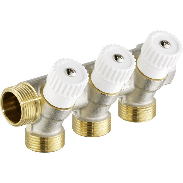 Rozdzielacz hydrauliczny VIEGA 6734 mosiądz GZ x GW, odgałęzień: 3 Gwint zewnętrzny (3/4'') + zawory odcinające