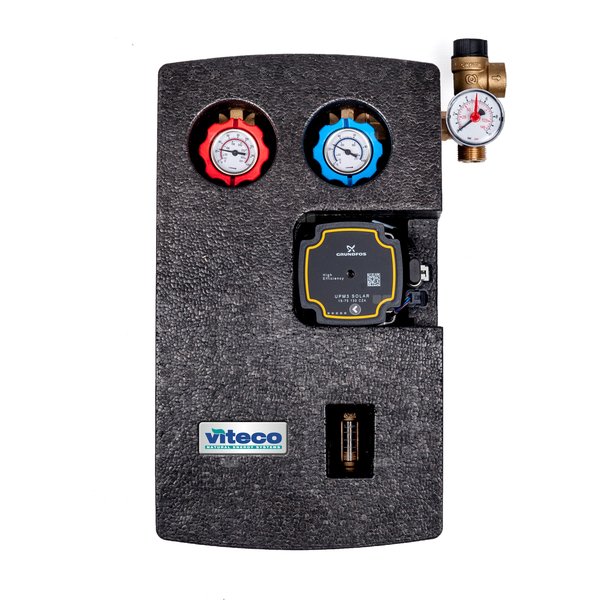Solarna dwudrogowa grupa pompowa Viteco 2D/2-14L (z pompą elektroniczną Grundfos UPM3 Solar 15-75, z rotametrem 2-14 l/min)