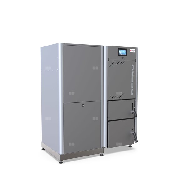 GAMMA 10 L - kocioł na pellet o mocy 10 kW, z zasobnikiem pelletu o pojemności 190 litrów stojącym obok kotła, wersja lewa