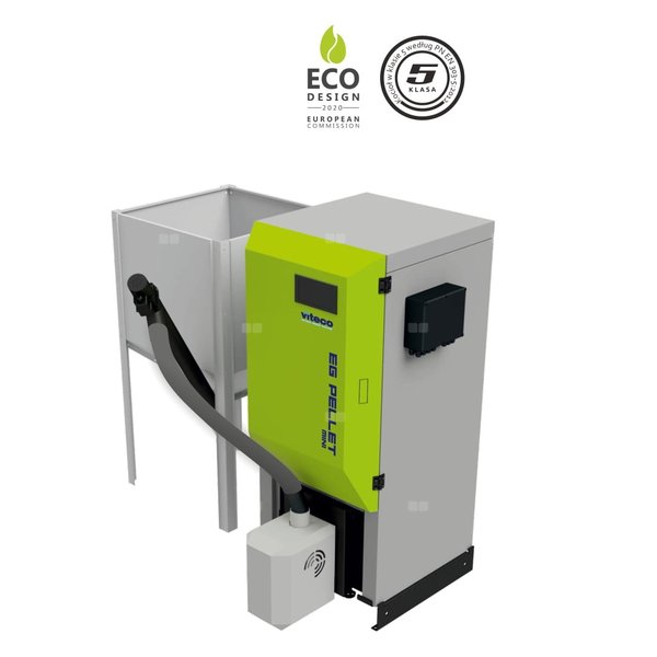 Kocioł na pellet VITECO HEAT EG PELLET MINI B F 45 kW z przyłączem c.o. z zasobnikiem o pojemności 300 l