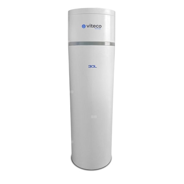 Kompaktowy zmiękczacz wody Viteco SMART RAIN PLUS 30L z kompletnym zestawem filtracji wstępnej, zestawem do mierzenia twardości wody, wężami przyłączeniowymi 60 cm i wężem do popłuczyn 3 mb.