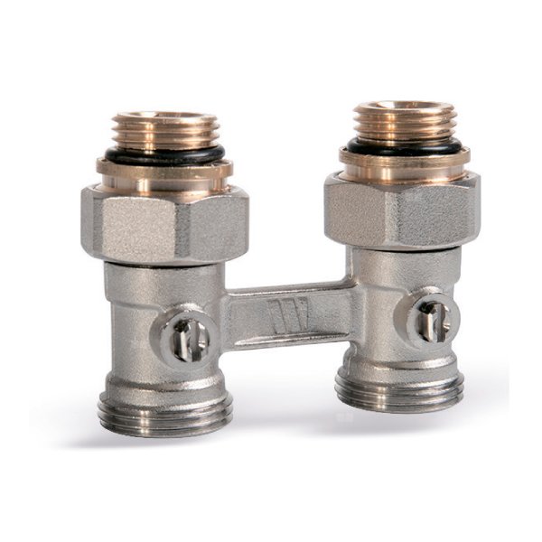 Przyłącze grzejnikowe, rozstaw 50mm, proste DN15/DN20 DG - podwójne przyłacze grzejnikowe, proste, 1/2'' x 1/2'', niklowane