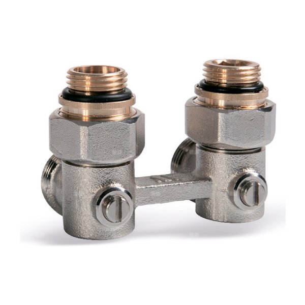 Przyłącze grzejnikowe, rozstaw 50mm, kątowe, DN15/DN20 ECK - podwójne przyłacze grzejnikowe, katowe, 1/2'' x 1/2'', niklowane