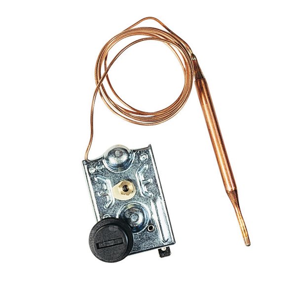Termostat z kapilarą do automatycznej regulacji temperatury (z ręcznym restartem). Temperatura nastawiona 97'C±3'C. 16 (5) A - 250V TBC100